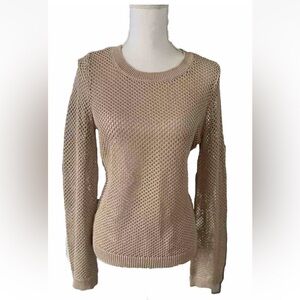 Michael Kors Women's Open knit Gold Sparkling Long Sleeve Blouse Top Size M